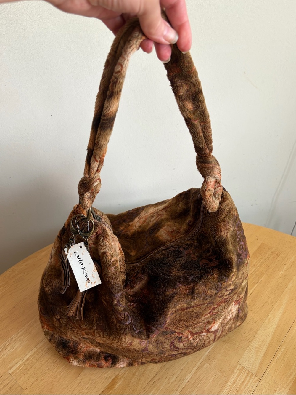 Vintage Laila Rowe Pumpkin Degrade Hobo Shoulder Bag โข Plush Faux Fur Velvet